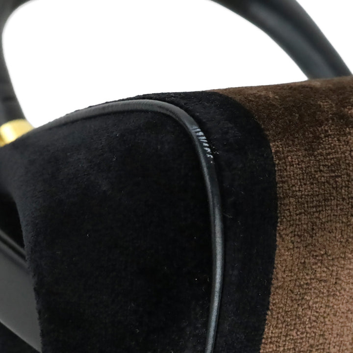 Roberta Di Camerino Brown/Yellow Stripe Velvet Bagonghi Handbag
