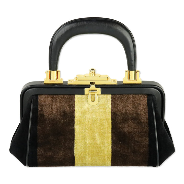 Roberta Di Camerino Brown/Yellow Stripe Velvet Bagonghi Handbag