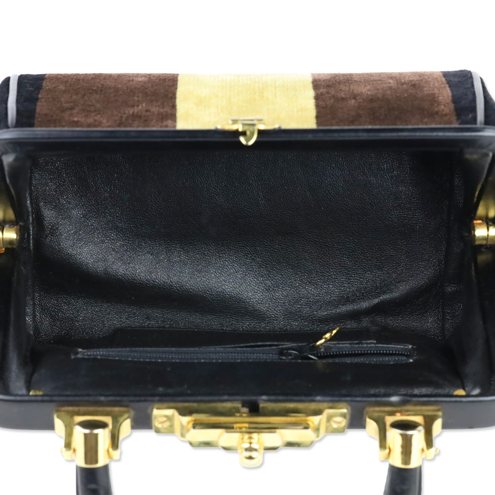 Roberta Di Camerino Brown/Yellow Stripe Velvet Bagonghi Handbag