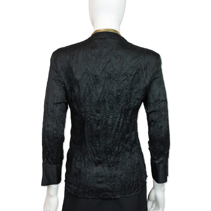 Roberto Cavalli Black Chevron Crinkle Silk Blouse with Snake Chain Wrap Necklace