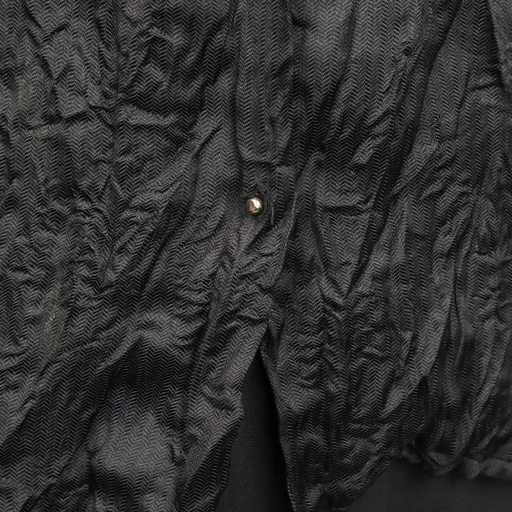 Roberto Cavalli Black Chevron Crinkle Silk Blouse with Snake Chain Wrap Necklace