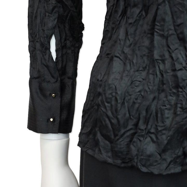 Roberto Cavalli Black Chevron Crinkle Silk Blouse with Snake Chain Wrap Necklace