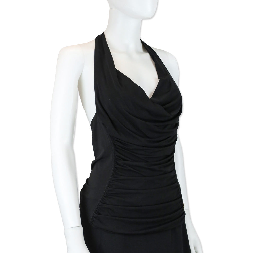Roberto Cavalli Black Cowl Neck Halter Top