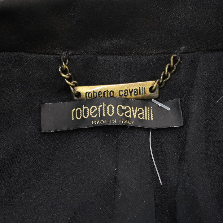Roberto Cavalli Black Leather Gold Bead Trim Blazer