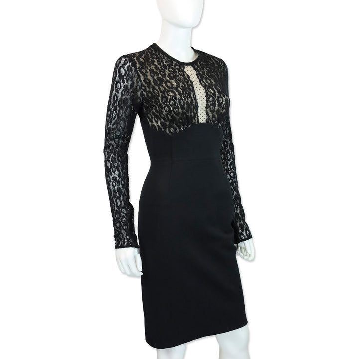 Roberto Cavalli Black Leopard-Print Lace Long Sleeve Midi Dress