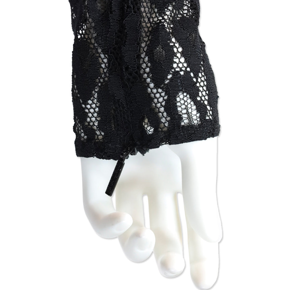 Roberto Cavalli Black Leopard-Print Lace Long Sleeve Midi Dress