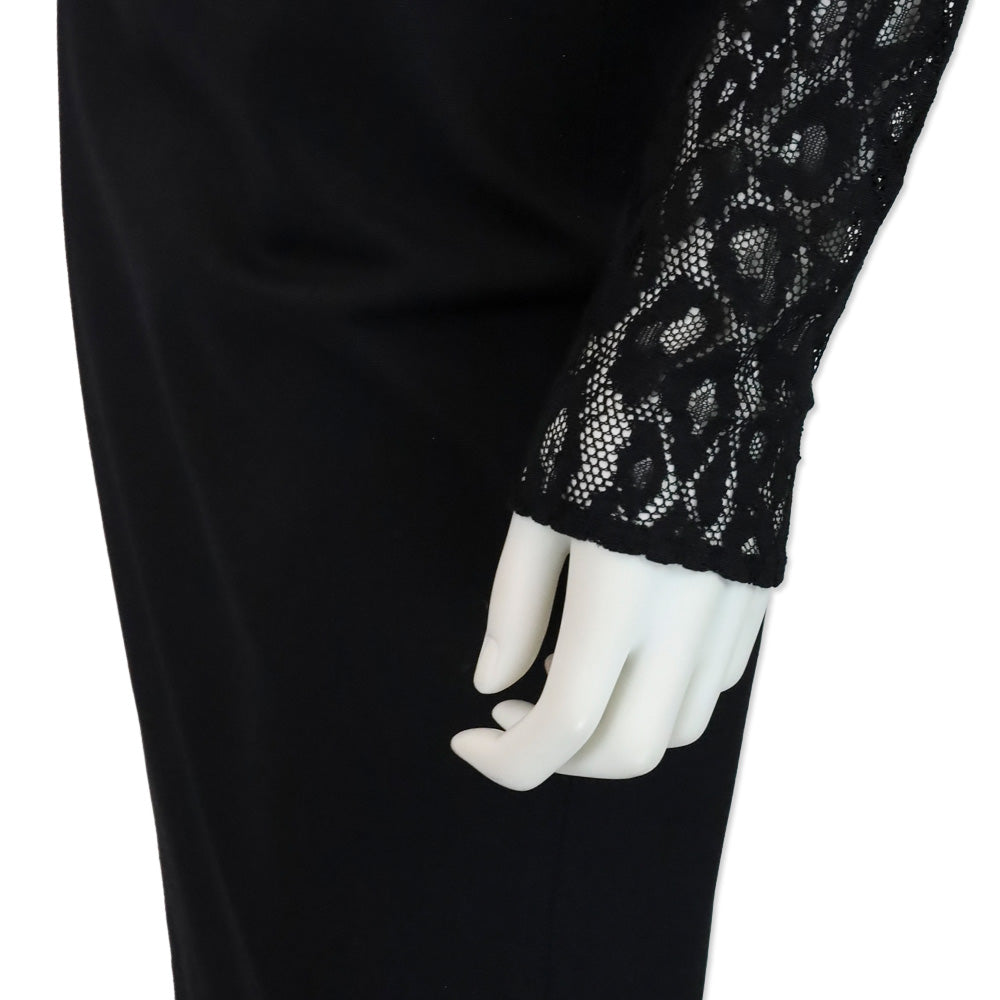 Roberto Cavalli Black Leopard-Print Lace Long Sleeve Midi Dress