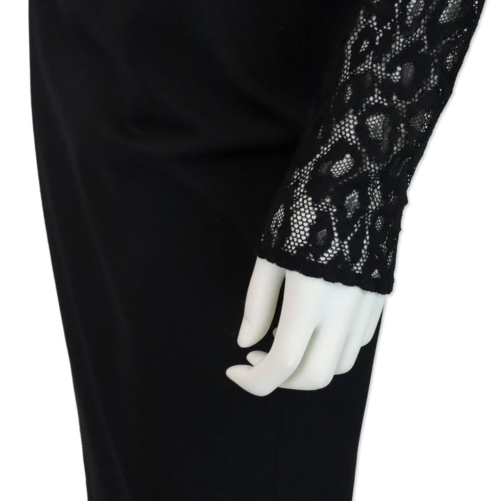 Roberto Cavalli Black Leopard-Print Lace Long Sleeve Midi Dress