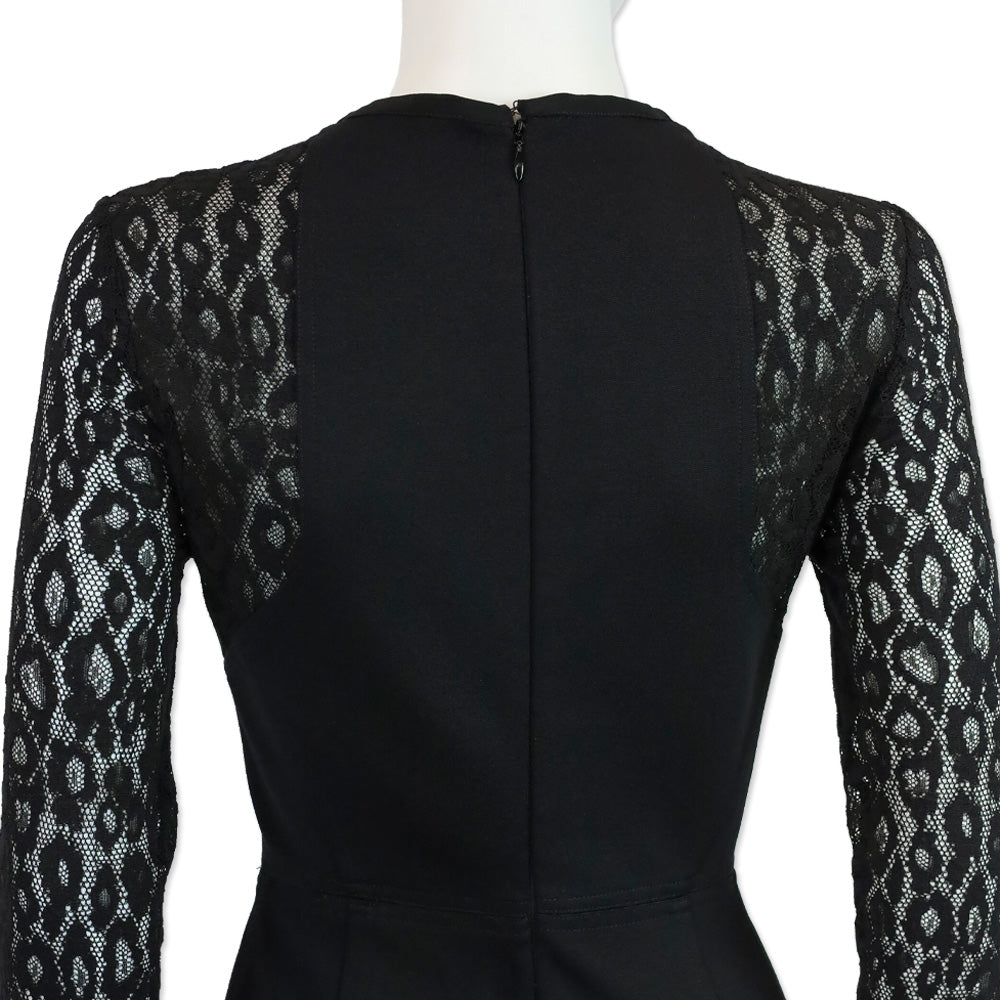 Roberto Cavalli Black Leopard-Print Lace Long Sleeve Midi Dress