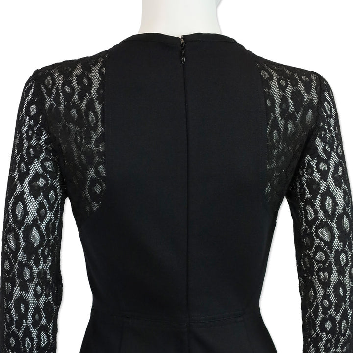 Roberto Cavalli Black Leopard-Print Lace Long Sleeve Midi Dress