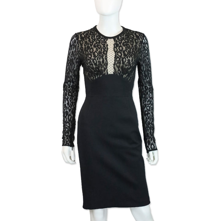 Roberto Cavalli Black Leopard-Print Lace Long Sleeve Midi Dress