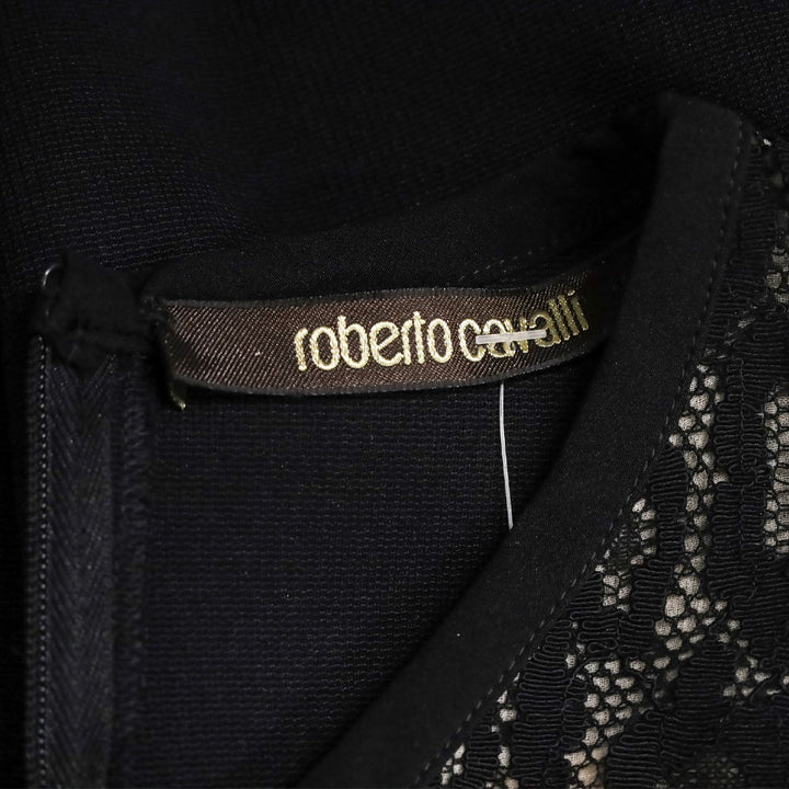 Roberto Cavalli Black Leopard-Print Lace Long Sleeve Midi Dress