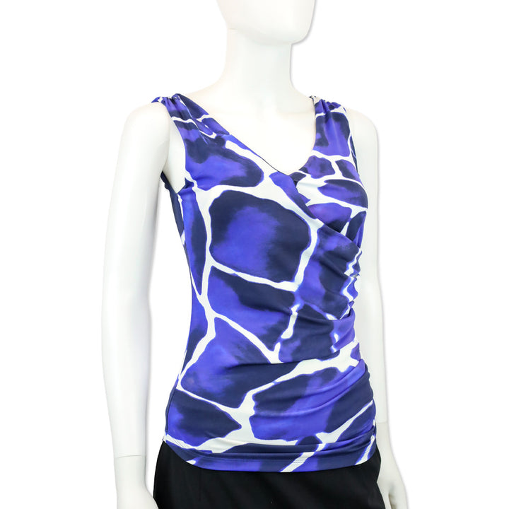 Roberto Cavalli Blue/Water Water Print Sleeveless V-Neck Top