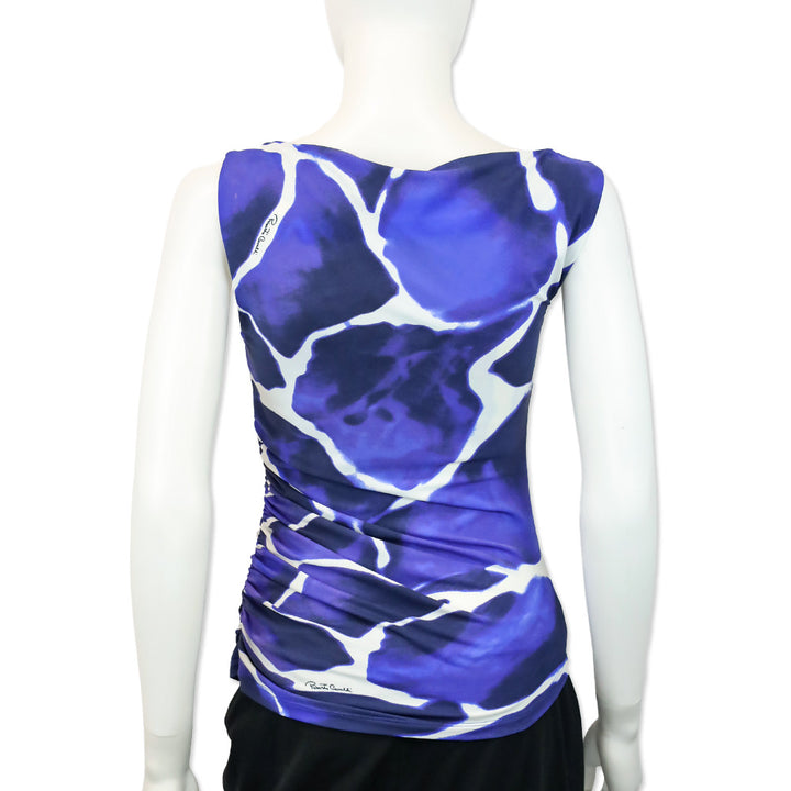 Roberto Cavalli Blue/Water Water Print Sleeveless V-Neck Top