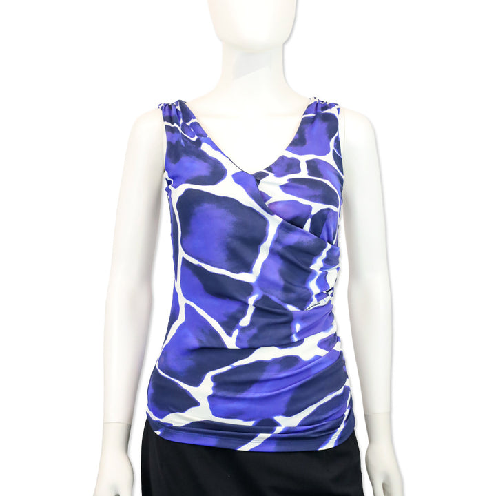 Roberto Cavalli Blue/Water Water Print Sleeveless V-Neck Top