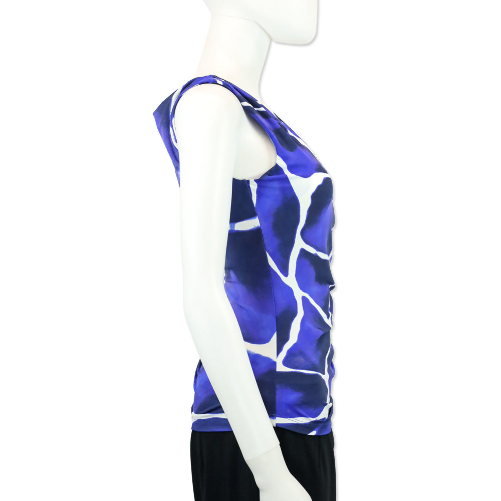 Roberto Cavalli Blue/Water Water Print Sleeveless V-Neck Top