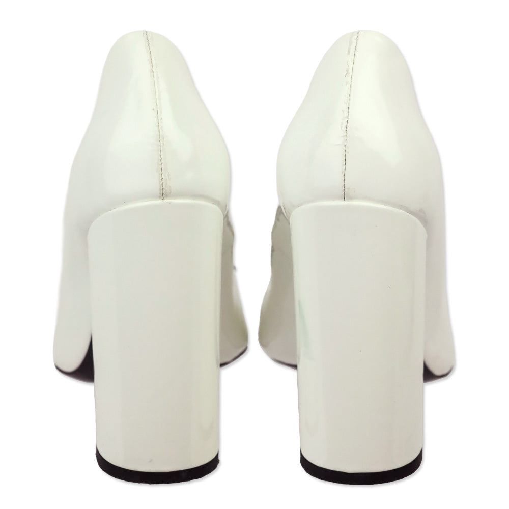 Roberto Cavalli Class White Patent Leather Gold Jaguar Block Pumps