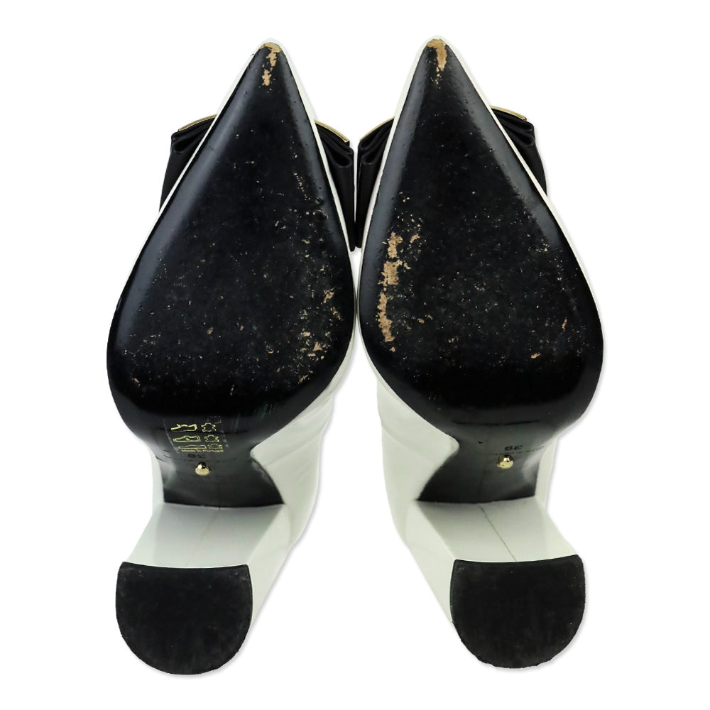 Roberto Cavalli Class White Patent Leather Gold Jaguar Block Pumps