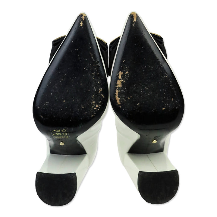 Roberto Cavalli Class White Patent Leather Gold Jaguar Block Pumps