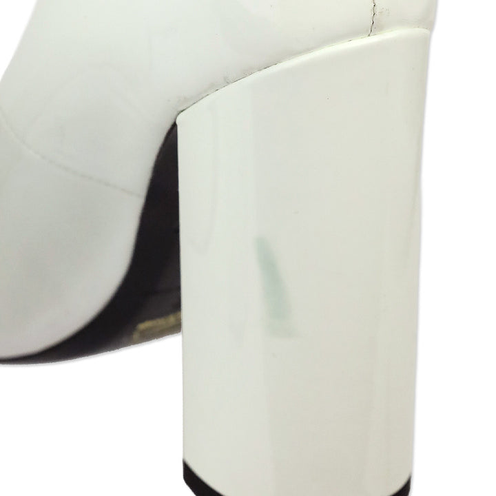 Roberto Cavalli Class White Patent Leather Gold Jaguar Block Pumps