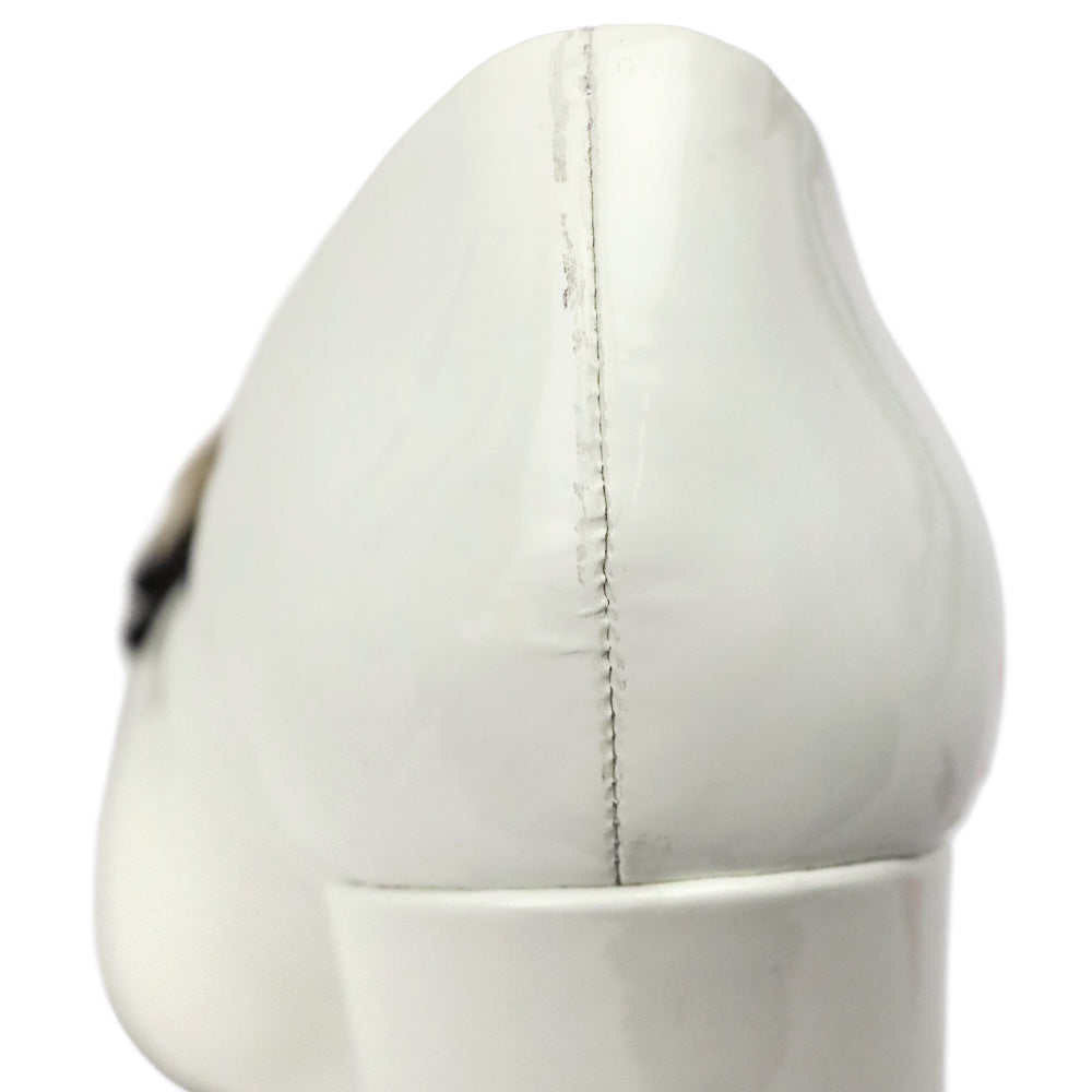 Roberto Cavalli Class White Patent Leather Gold Jaguar Block Pumps