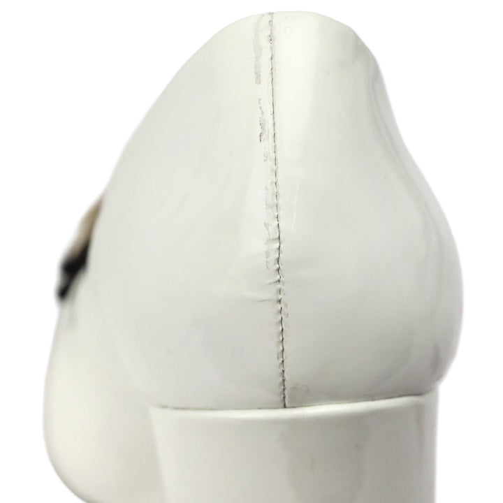 Roberto Cavalli Class White Patent Leather Gold Jaguar Block Pumps