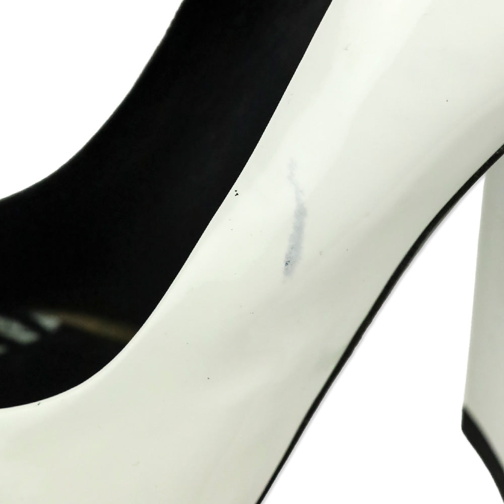 Roberto Cavalli Class White Patent Leather Gold Jaguar Block Pumps
