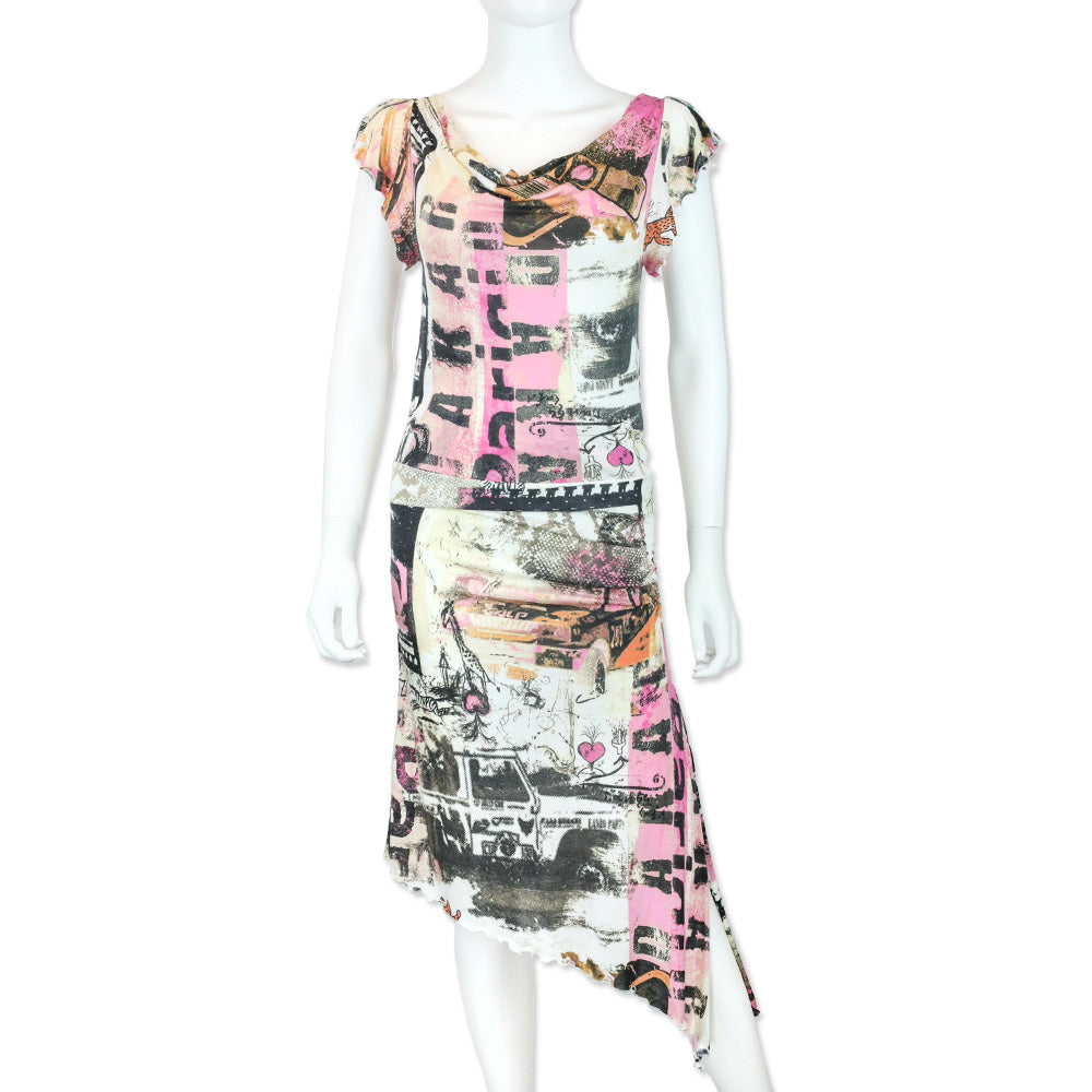 Roberto Cavalli Freedom Pink Multi Print Cowl Neck Sleeveless Top