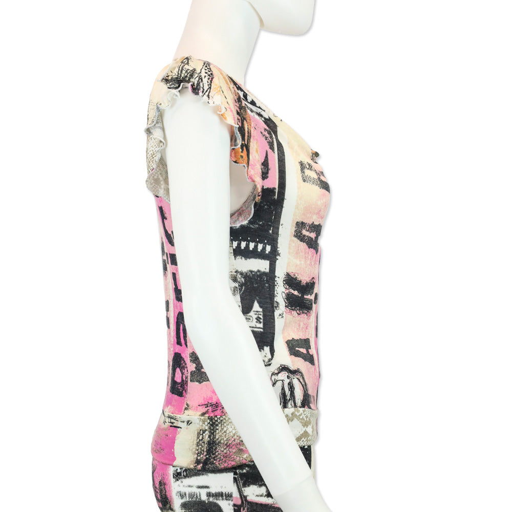 Roberto Cavalli Freedom Pink Multi Print Cowl Neck Sleeveless Top
