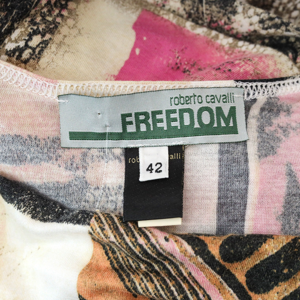 Roberto Cavalli Freedom Pink Multi Print Cowl Neck Sleeveless Top