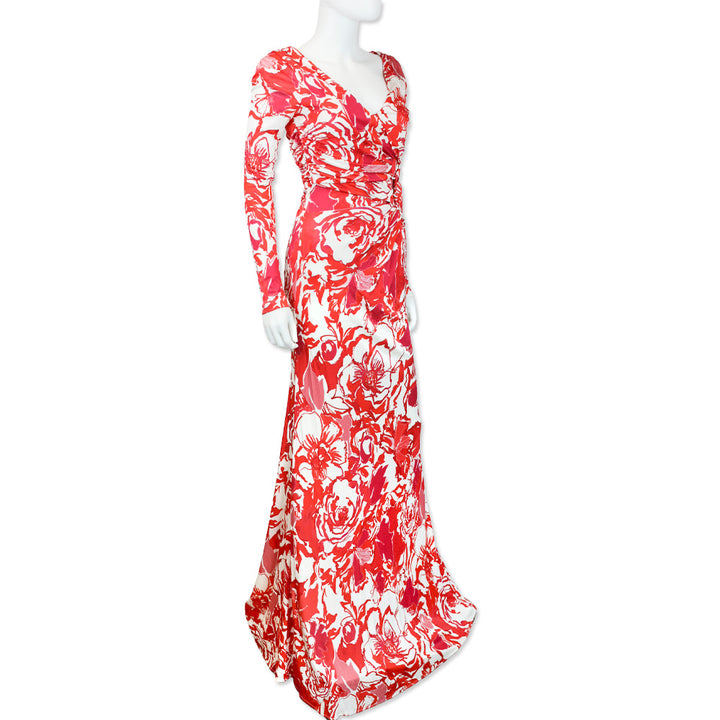 Roberto Cavalli Hydrangea/White Print Long Sleeve Maxi Dress