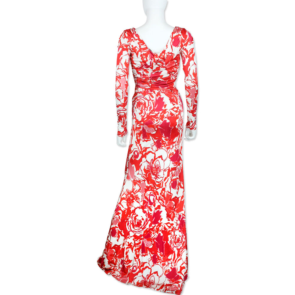 Roberto Cavalli Hydrangea/White Print Long Sleeve Maxi Dress