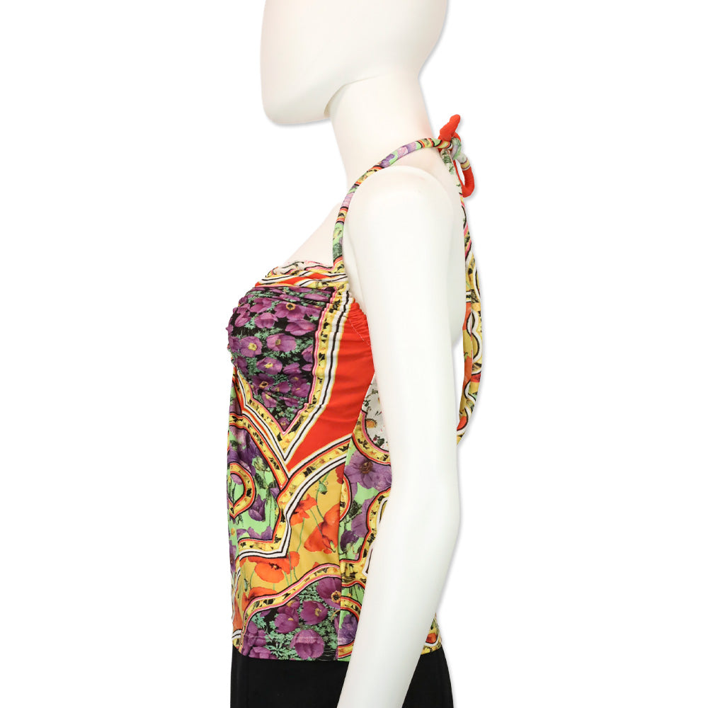 Roberto Cavalli Multicolor Floral Print Gold Metal Tankini Top