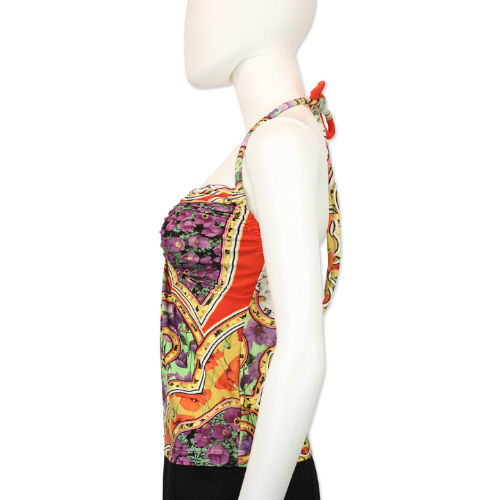 Roberto Cavalli Multicolor Floral Print Gold Metal Tankini Top