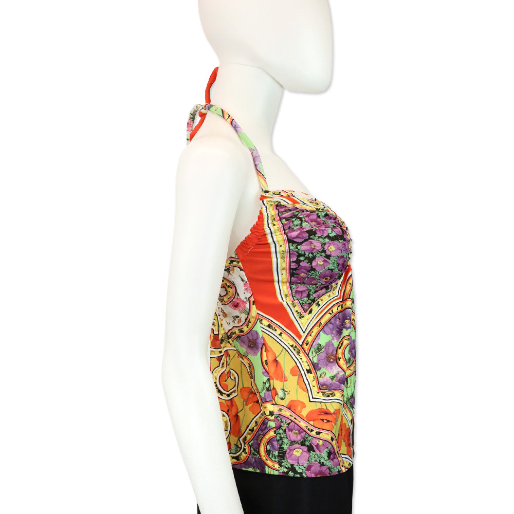 Roberto Cavalli Multicolor Floral Print Gold Metal Tankini Top