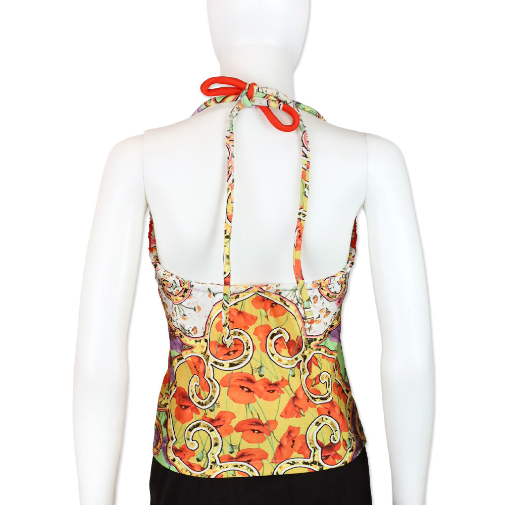 Roberto Cavalli Multicolor Floral Print Gold Metal Tankini Top