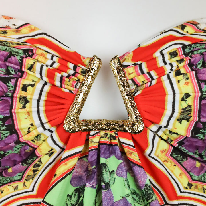 Roberto Cavalli Multicolor Floral Print Gold Metal Tankini Top