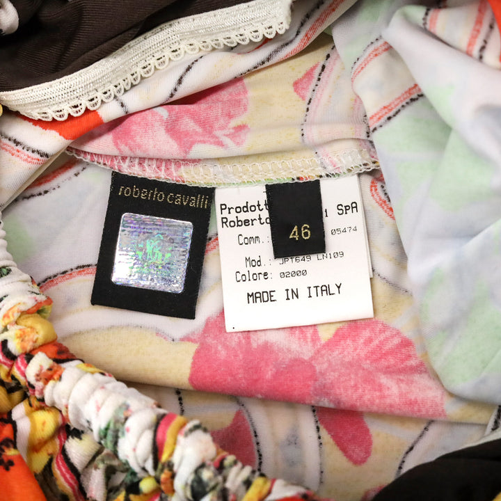 Roberto Cavalli Multicolor Floral Print Gold Metal Tankini Top