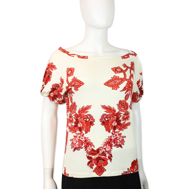 Roberto Cavalli White/Red Paisley Print T-Shirt