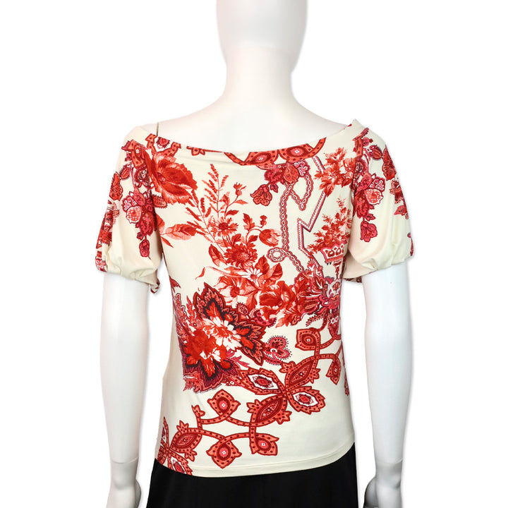 Roberto Cavalli White/Red Paisley Print T-Shirt