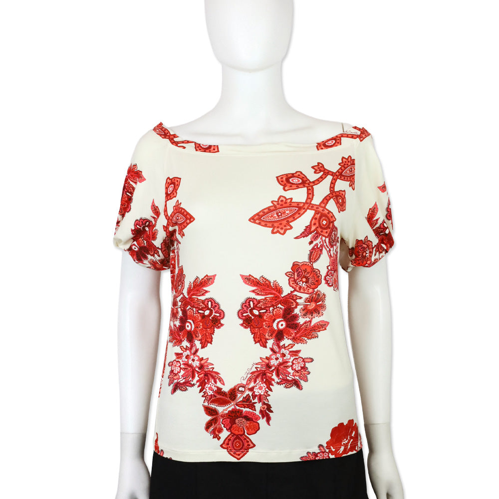 Roberto Cavalli White/Red Paisley Print T-Shirt