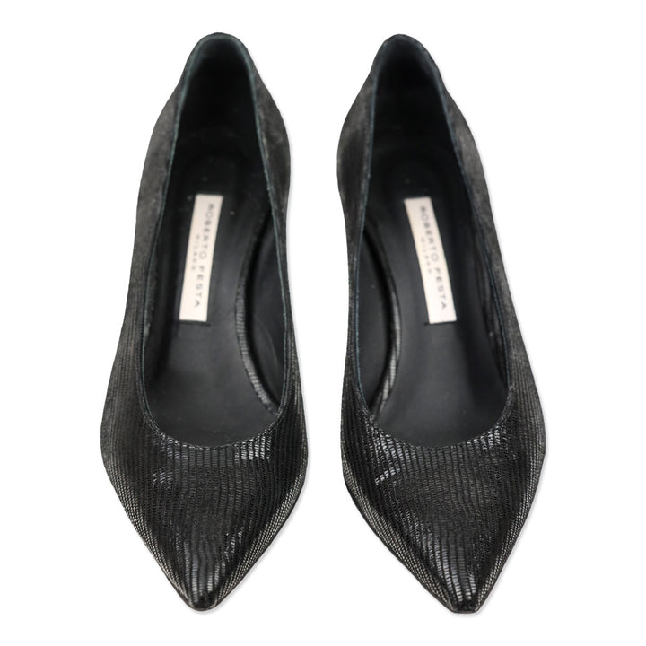 Roberto Festa Black Claude Snake Kitten Heel Pump