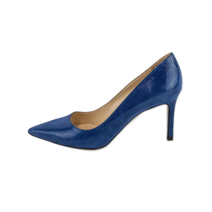 Roberto Festa Blue Embossed Leather Pointed Toe Heels