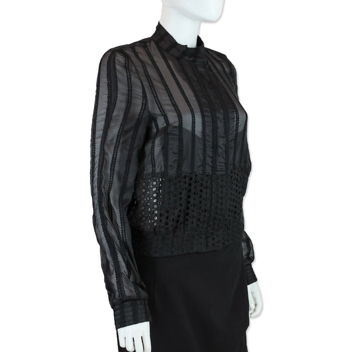 Roberto Cavalli Black Sheer Silk Eyelet Trim Zip-Up Jacket