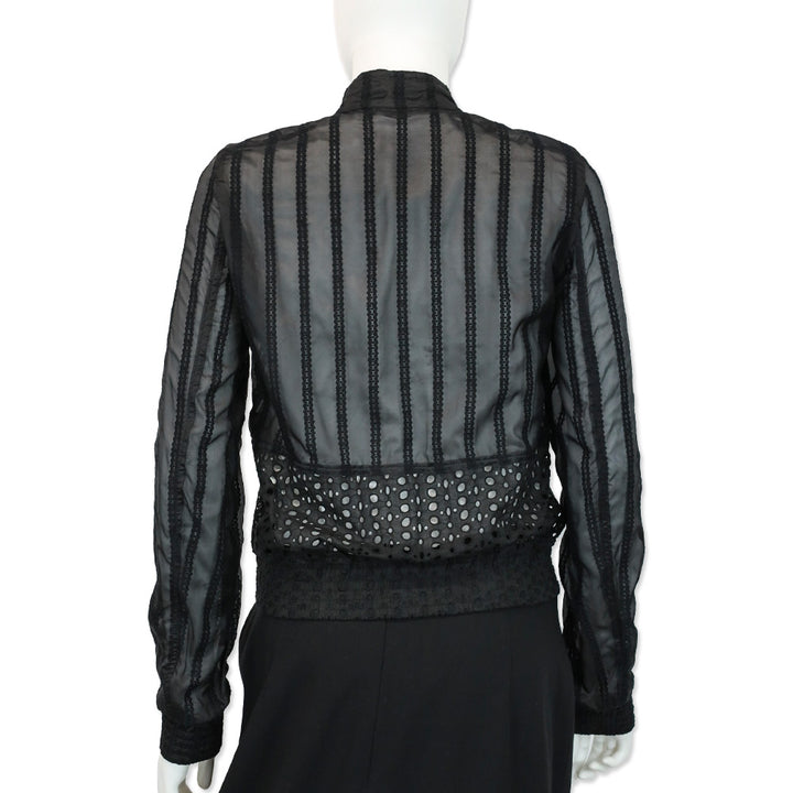 Roberto Cavalli Black Sheer Silk Eyelet Trim Zip-Up Jacket