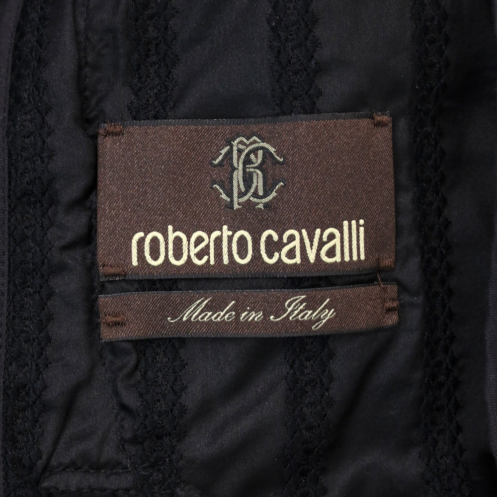 Roberto Cavalli Black Sheer Silk Eyelet Trim Zip-Up Jacket