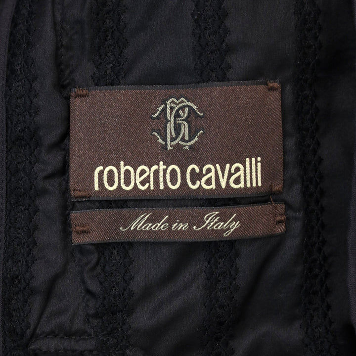 Roberto Cavalli Black Sheer Silk Eyelet Trim Zip-Up Jacket