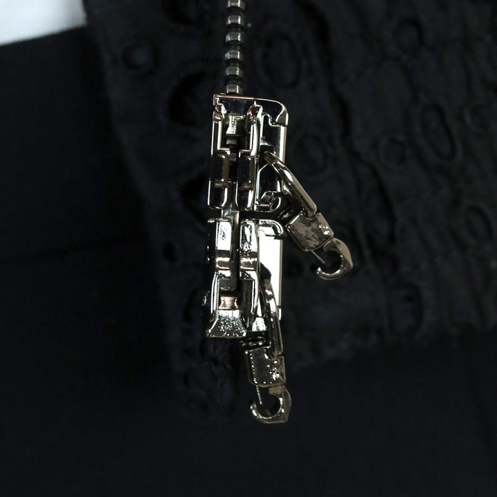 Roberto Cavalli Black Sheer Silk Eyelet Trim Zip-Up Jacket