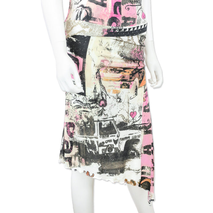 Roberto Cavalli Freedom Pink Multi Print High-Low Midi Skirt