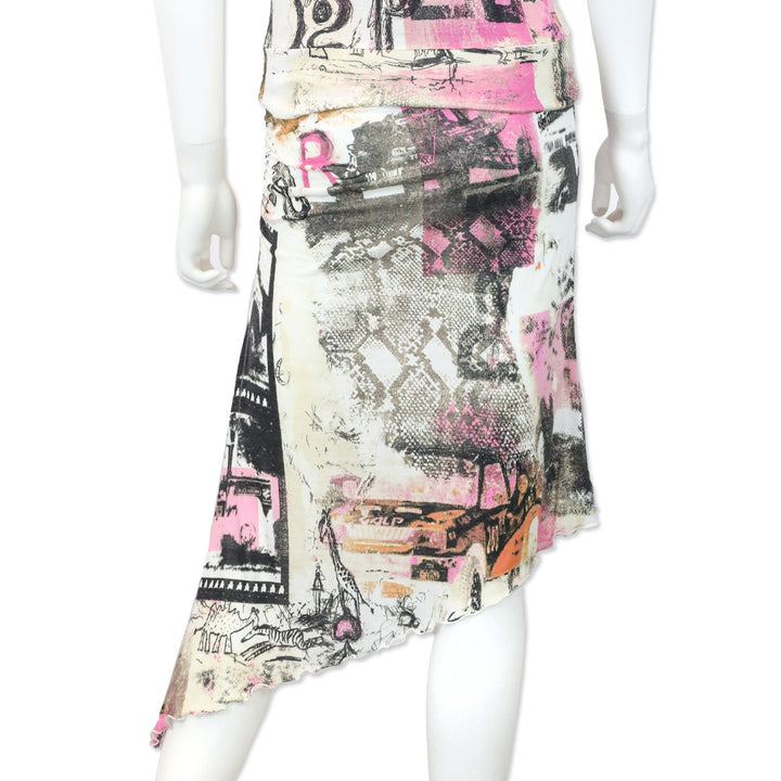 Roberto Cavalli Freedom Pink Multi Print High-Low Midi Skirt